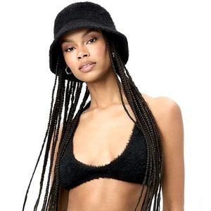 90s Y2K vintage angora black fuzzy bucket hat